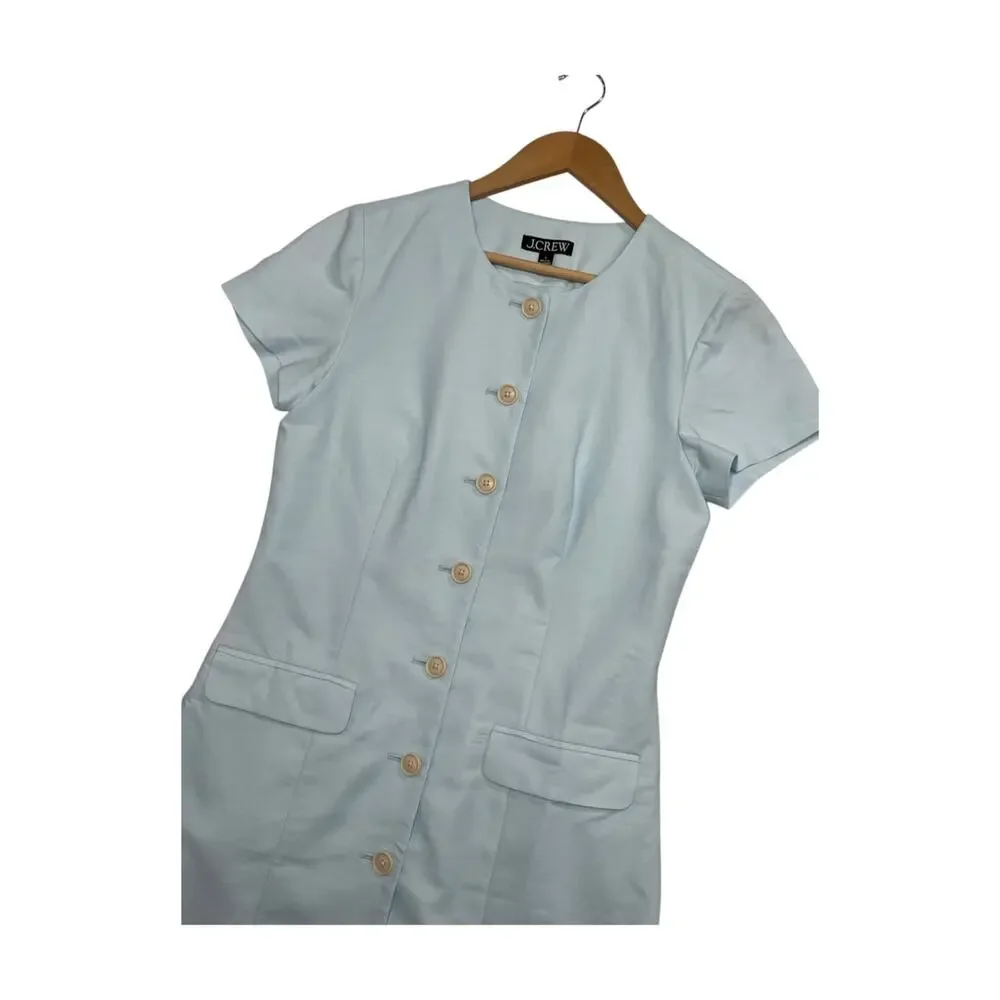 J Crew Dress Womens 6 Light Blue Linen Blend Button Front Short Sleeve Career